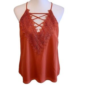 Nina Britton Women's Lace Trim Strappy Tank Top - Rusty Rose Size Medium NWT